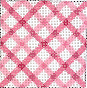 3” Square Insert – Double Criss Cross Gingham – Pinks With Turquoise Letter INSSQ3-21