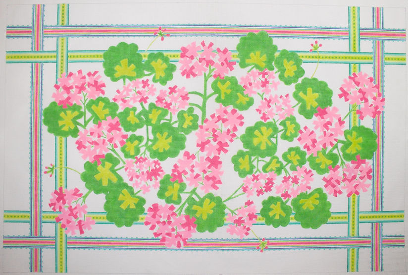 Pink & Salmon Geraniums w/ Ribbons Border RW-11