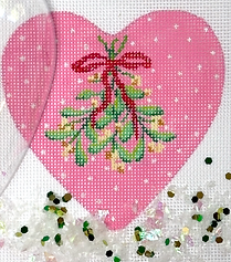 Heart Mini w/ Clear Dome Cover & Confetti – Mistletoe w/ Sparkly Red Ribbon & Snow On Pink      XMD-22