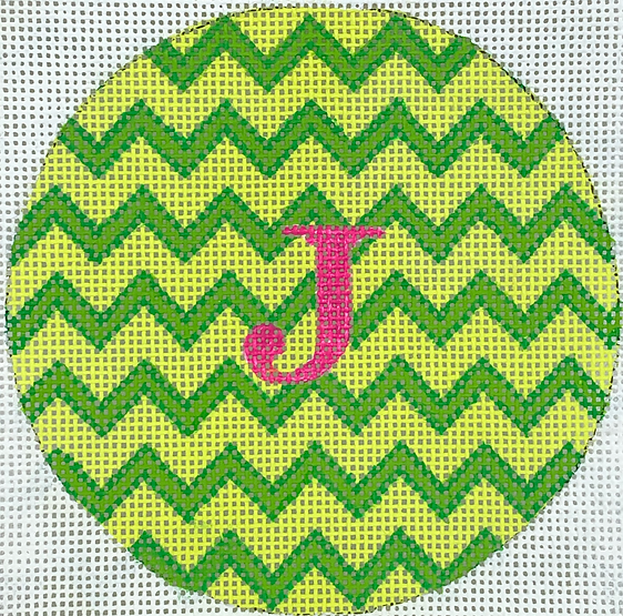 4” Round – Zigzag – Limes w/ Hot Pink Letter (Specify Monogram Or Blank) INSMC-86