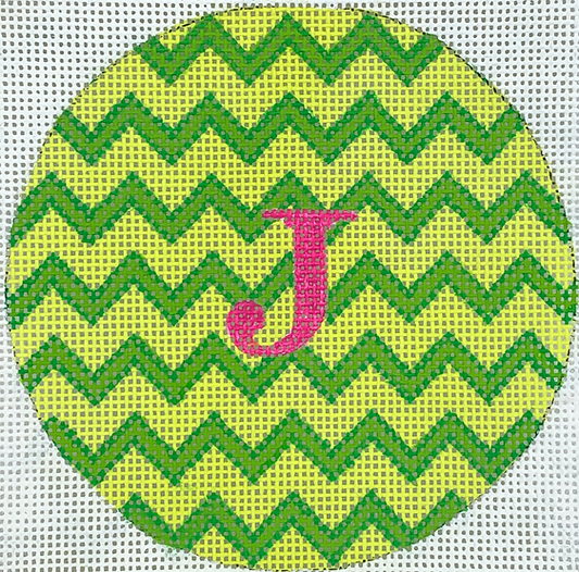 4” Round – Zigzag – Limes w/ Hot Pink Letter (Specify Monogram Or Blank) INSMC-86