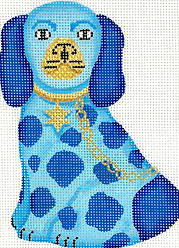 Mini Staffordshire Dog – Blues w/ Gold Star Of David Tag & Gold Chain JM-16