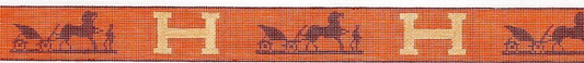 Belt – Hermès H & Calèche Logo – Orange & Brown w/ Gold BL-83