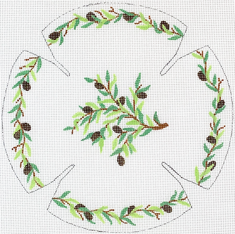 Kippah – Olive Branches – On Light Sky Blue KIP-09