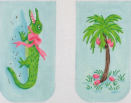 Glasses/ Phone Case – Gator & Palm Tree – Pinks, Greens & Browns On Soft Caribbean (Full-Size) EGC-55f