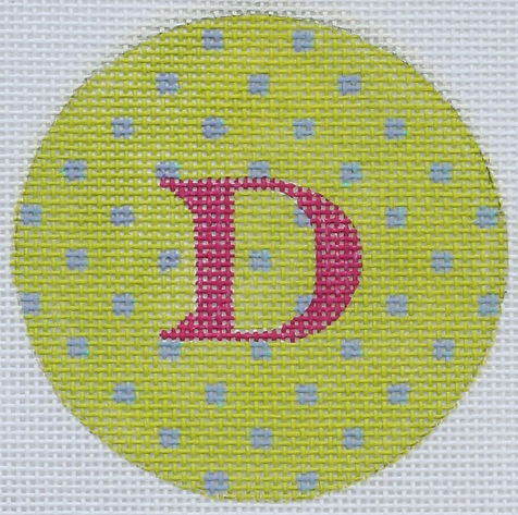Bright Disk Letter – Lime w/ Periwinkle Small Dots, Magenta Letter (Specify Letter Or Blank) ALB-34