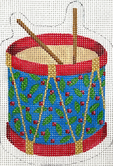Christmas Ornament – Toy Drum Decorated w/ Berries & Leaves XM-35