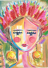 Warrior Girl w/ Red & Pink Feathers MD-PL-14