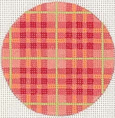 Bright Disk Letter – Madras Plaid – Watermelon, Cantaloupe & Honeydew w/ White Letter – (Specify Letter Or Blank) ALB-93