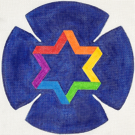 Kippah – Rainbow Star Of David – Multi On Deep Blue KIP-01