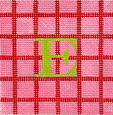 3” Square Insert – Windowpane Grid – Red On Bubblegum Pink w/ Lime Letter (Specify Letter Or Blank) INSSQ3-10