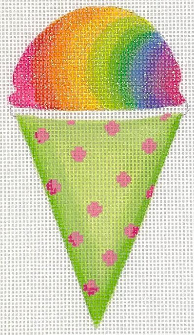 Mini Sweet Treat – Rainbow Snow Cone In A Lime & Pink Spotted Paper Cone OM-289