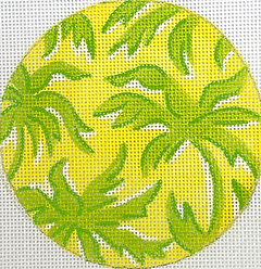 4” Round – Lilly Inspired Palm Trees – Greens On Lemon Yellow INSMC-38