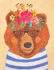 Bear In Striped Shirt w/ Glasses – On Creamy Yellow MIAC-PL-09