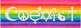 “Coexist” – International Symbols In Sparkly White On Rainbow Stripes SS-237