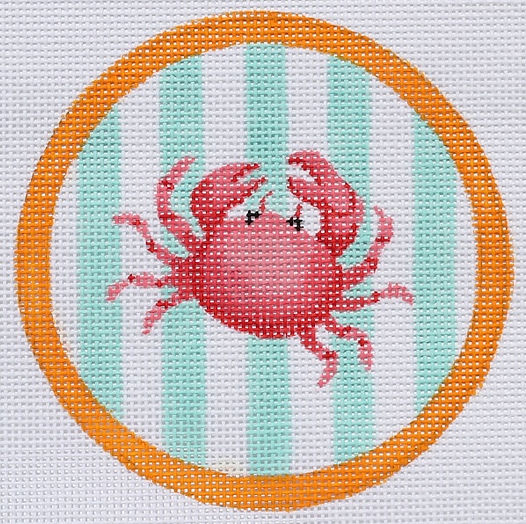 Mini Round – Crab On Aqua Cabana Stripes OM-136