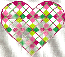 Mini Heart – Argyle – Pinks & Greens OM-275