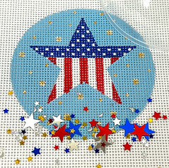 3” Round w/ Clear Dome & Confetti – Patriotic – Star w/ Gold Fireworks – On Sky Blue OMD-26