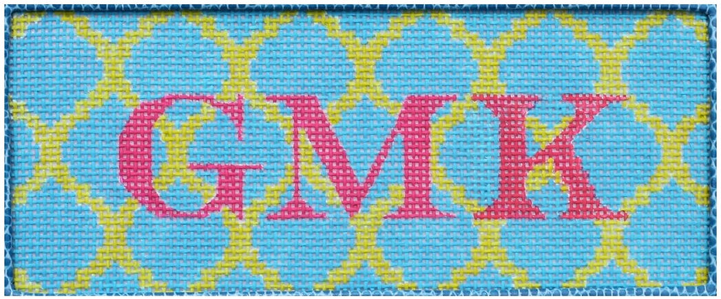 Lee’s Jewelry Box/Wallet Insert – Quatrefoils – Cobalt On Lime w/ Magenta Lettering (Specify Monogram Or Blank) INSLJW-06