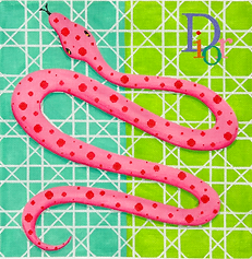Designer Scarf Series – Dior-Inspired Pink Snake On Turquoise/Lime Background w/ Caning PL-569