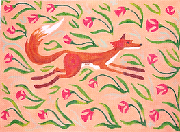 Running Fox w/ Coral Flowers On Peach        AT-PL-09