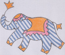 Ornament/Mini – Elephant – Periwinkle Stripes w/ Orange & Pink JW-OM-06