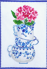Blue & White Stacked Teacups With Pink Flowers LB-PL-14