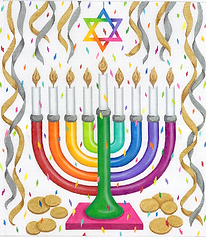 Menorah Set – Rainbow Confetti With Individual Flames – Multi Bright Colors With Silver & Gold MEN-01