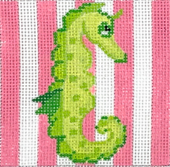 3” Square Insert – Seahorse On Pink Cabana Stripes INSSQ3-34