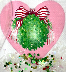 Heart Mini w/ Clear Dome Cover & Confetti – Kissing Ball w/ Red Striped Bow On Pink      XMD-24