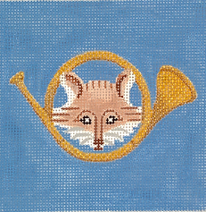 4” Square Insert – Fox & Hunting Horn – On Medium Sky Blue INSSQ4-60