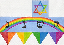 Dreidel – Rainbow With Star Of David – Multi Color On Sky Blue (Comes With Plastic Handle) DRE-01