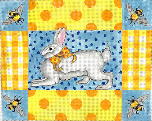 Running Bunny With Bees, Gingham & Polka Dots – Yellows, Oranges & Blues KR-PL-10