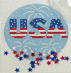 3” Round w/ Clear Dome & Confetti – Patriotic – Usa w/ Sparkly White Fireworks – On Sky OMD-27
