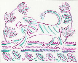 Indian Textile-Inspired Lion w/ Tulips & Leaves JW-PL-22