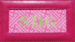 Lee’s Jewelry Box/Wallet Insert – Chinoiserie Lattice – Double Pink w/ Lime Monogram (Specify Monogram/ Blank) INSLJW-36