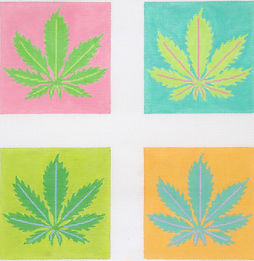 Set Of 4 Coasters – Andy Warhol Style Weed Leaves – Multi Brights CO4-420