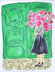 Mademoiselle w/ Pink Flowers & Green Doors LB-PL-07