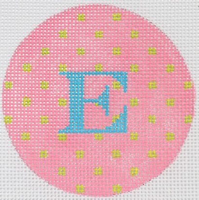 Bright Disk Letter – Pink w/ Lime Small Dots, Medium Blue Letter (Specify Letter Or Blank) ALB-58
