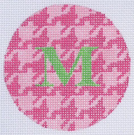 Bright Disk Letter – Fuchsia & Light Pink Houndstooth, Grass Green Letter (Specify Letter Or Blank) ALB-35