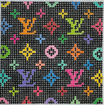 3” Square Insert – Louis Vuitton Lv – Multi Color On Black INSSQ3-02