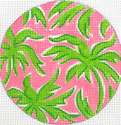 4” Round – Lilly Inspired Palm Trees – Greens On Hot Pink INSMC-39