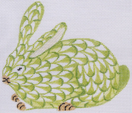 Mini Herend-Style Crouching Bunny – Lime w/ Gold OM-149