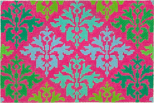 Clutch – Wallpaper Damask – Blues, Turquoise & Greens On Raspberry CL-10