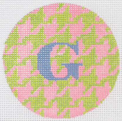 Bright Disk Letter – Bright Pink & Lime Houndstooth, Periwinkle Letter (Specify Letter Or Blank) ALB-70