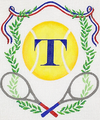 Monogram Crest – Tennis Rackets, Ball, Greenery & Ribbon (Specify Letter Or Blank) ALCR-22
