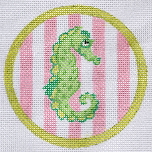 Mini Round – Seahorse On Pink Cabana Stripes OM-139