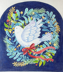 Dove w/ Winter Greenery & Ribbon On Night Sky      JAM-PL-01