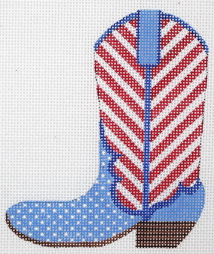 Mini Patriotic Cowgirl Boot – Red Stripes & Blue w/ White Dots OM-219