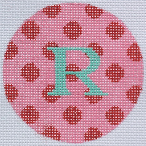 Bright Disk Letter – Pink w/ Red Polka Dots, Turquoise Letter (Specify Letter Or Blank) ALB-24